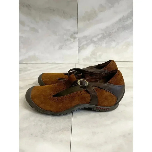 Merrell Plaza Strap Size 7 Mary Jane Shoes Arch Support Dark Spice Suede - Picture 3 of 7